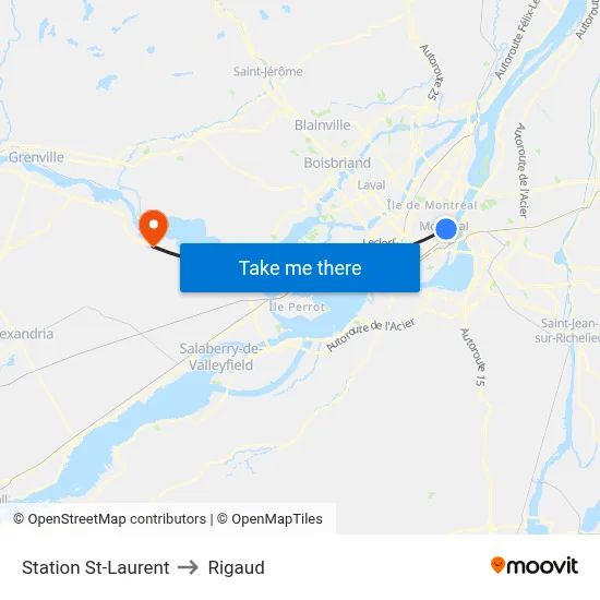 Station St-Laurent to Rigaud map