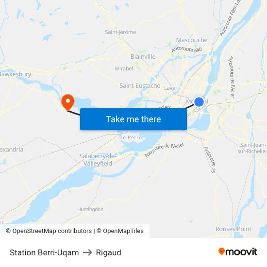 Station Berri-Uqam to Rigaud map