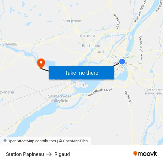 Station Papineau to Rigaud map