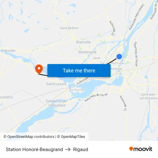 Station Honoré-Beaugrand to Rigaud map