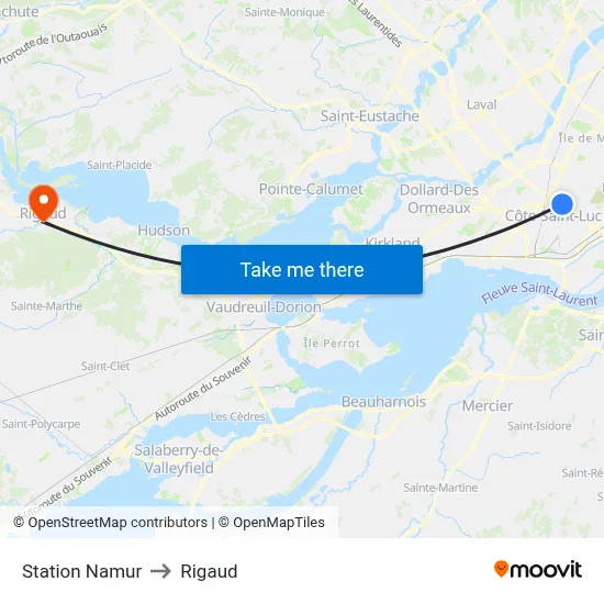 Station Namur to Rigaud map
