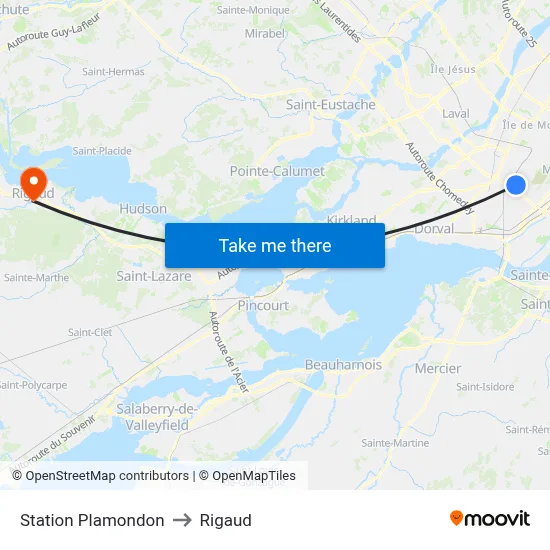 Station Plamondon to Rigaud map