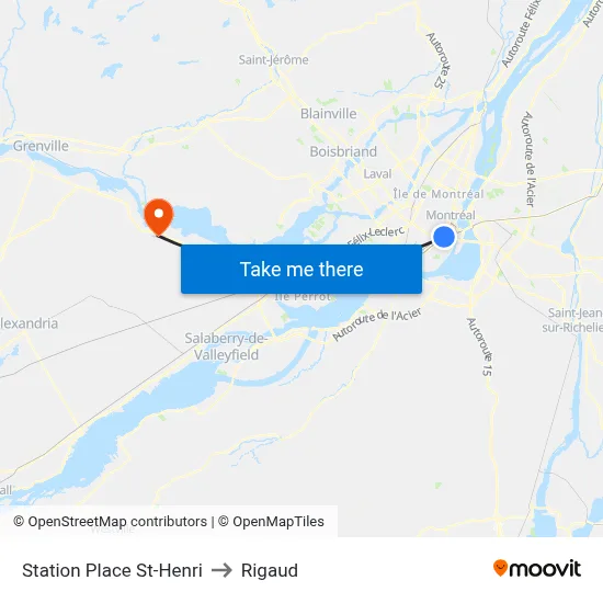 Station Place St-Henri to Rigaud map