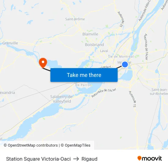 Station Square Victoria-Oaci to Rigaud map