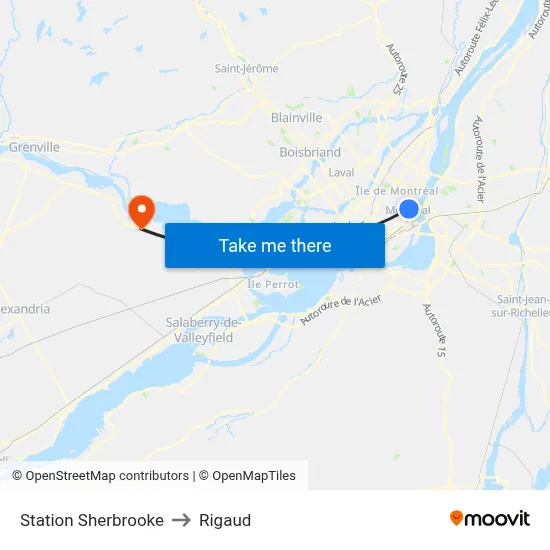 Station Sherbrooke to Rigaud map