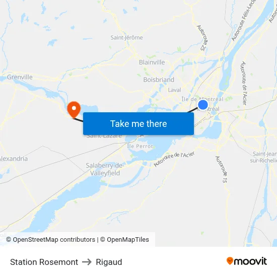 Station Rosemont to Rigaud map