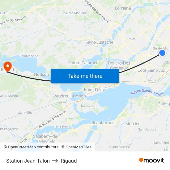 Station Jean-Talon to Rigaud map