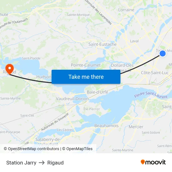Station Jarry to Rigaud map