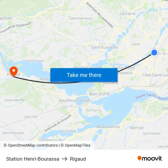 Station Henri-Bourassa to Rigaud map
