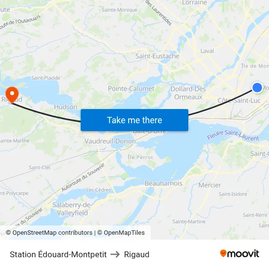 Station Édouard-Montpetit to Rigaud map
