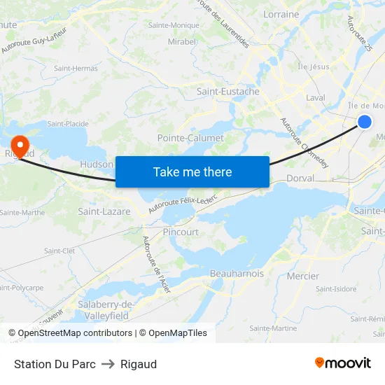 Station  Du Parc to Rigaud map