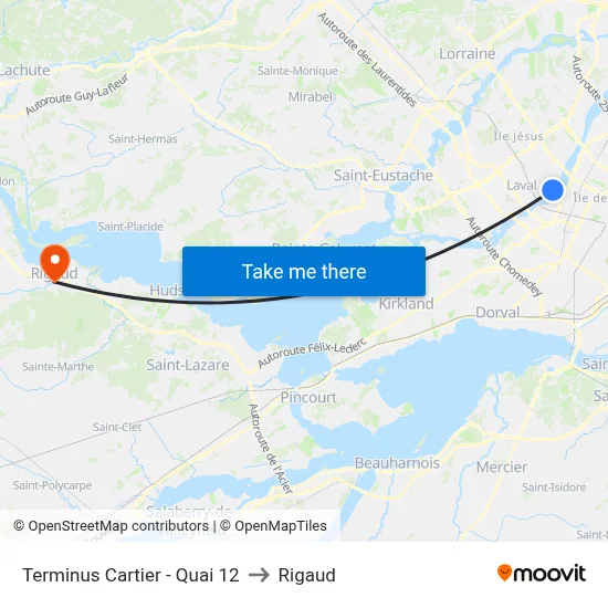 Terminus Cartier - Quai 12 to Rigaud map