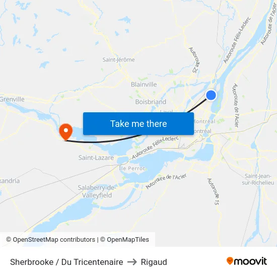 Sherbrooke / Du Tricentenaire to Rigaud map