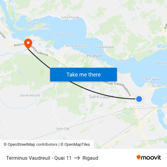 Terminus Vaudreuil - Quai 11 to Rigaud map