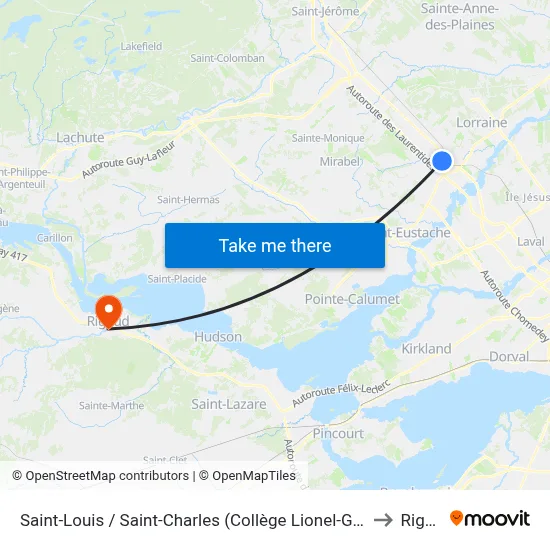 Saint-Louis / Saint-Charles (Collège Lionel-Groulx) - Quai 2 to Rigaud map