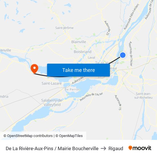 De La Rivière-Aux-Pins / Mairie Boucherville to Rigaud map