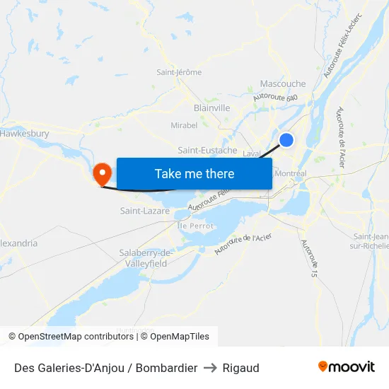 Des Galeries-D'Anjou / Bombardier to Rigaud map