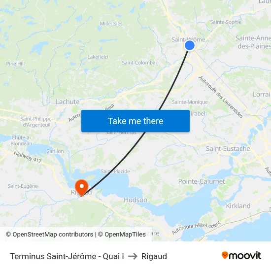 Terminus Saint-Jérôme - Quai I to Rigaud map