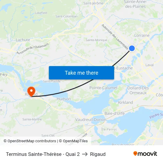 Terminus Sainte-Thérèse - Quai 2 to Rigaud map