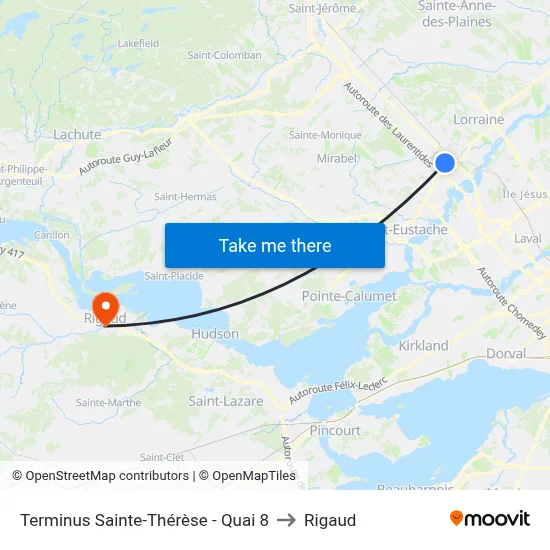 Terminus Sainte-Thérèse - Quai 8 to Rigaud map