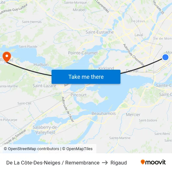 De La Côte-Des-Neiges / Remembrance to Rigaud map