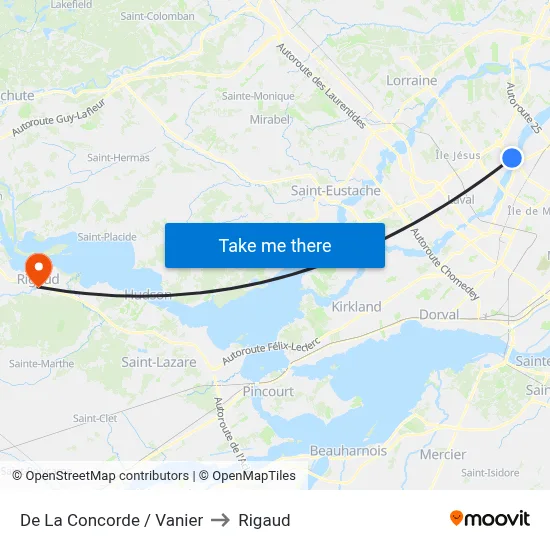 De La Concorde / Vanier to Rigaud map