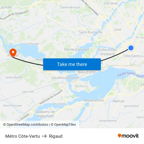 Métro Côte-Vertu to Rigaud map