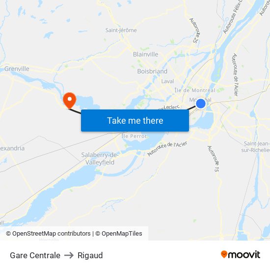 Gare Centrale to Rigaud map