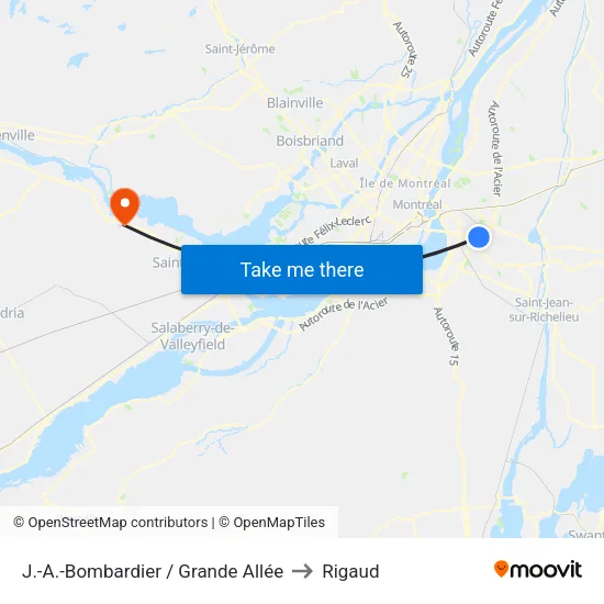 J.-A.-Bombardier / Grande Allée to Rigaud map