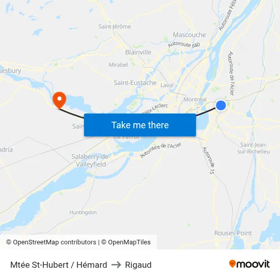 Mtée St-Hubert / Hémard to Rigaud map