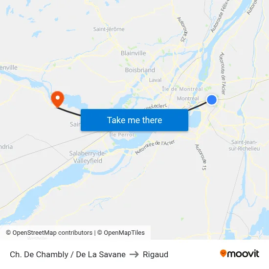 Ch. De Chambly / De La Savane to Rigaud map