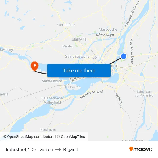 Industriel / De Lauzon to Rigaud map