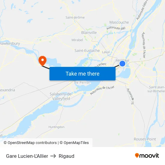 Gare Lucien-L'Allier to Rigaud map