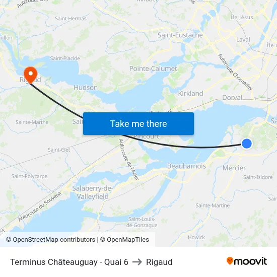 Terminus Châteauguay - Quai 6 to Rigaud map