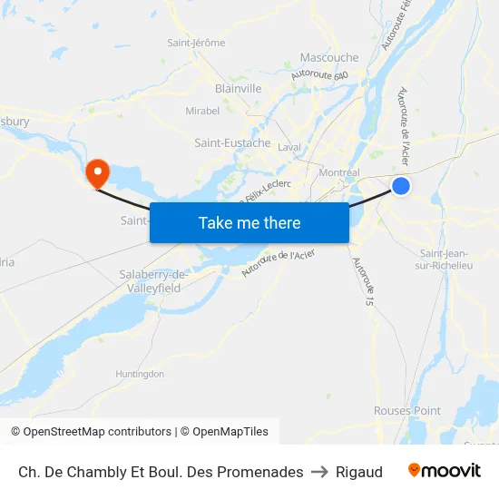 Ch. De Chambly Et Boul. Des Promenades to Rigaud map