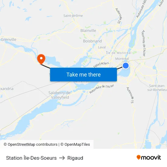 Station Île-Des-Soeurs to Rigaud map