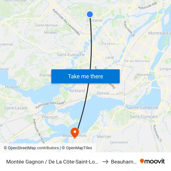 Montée Gagnon / De La Côte-Saint-Louis Est to Beauharnois map