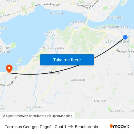 Terminus Georges-Gagné - Quai 1 to Beauharnois map