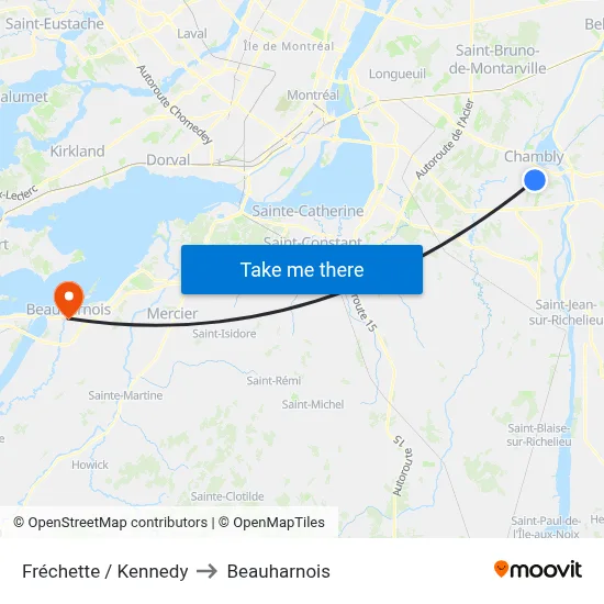 Fréchette / Kennedy to Beauharnois map