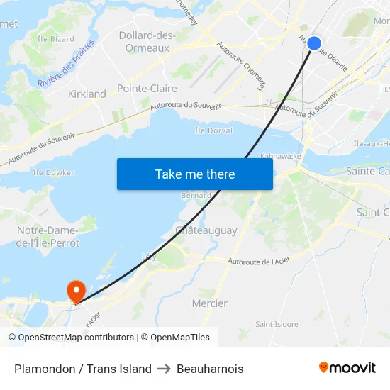 Plamondon / Trans Island to Beauharnois map
