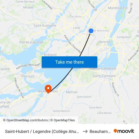 Saint-Hubert / Legendre (Collège Ahuntsic) to Beauharnois map