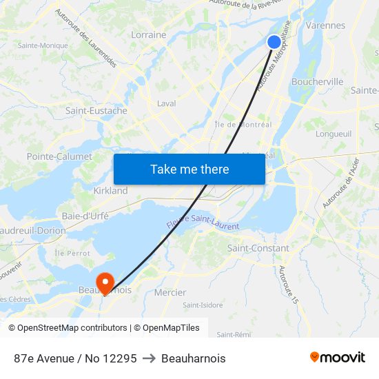 87e Avenue / No 12295 to Beauharnois map