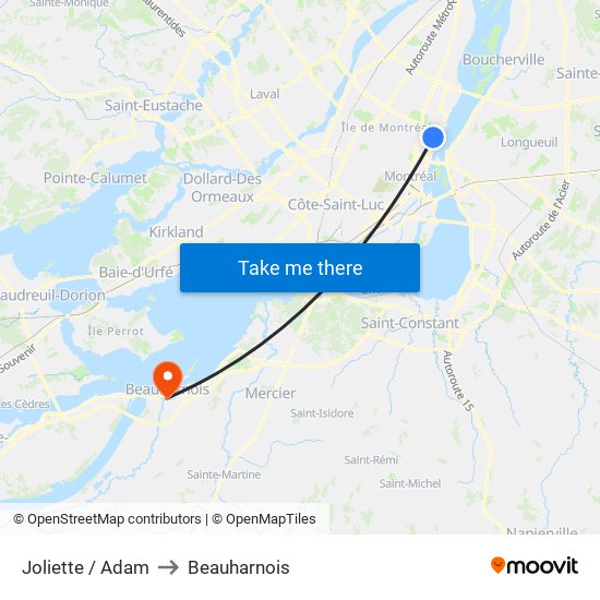 Joliette / Adam to Beauharnois map