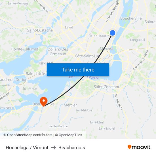 Hochelaga / Vimont to Beauharnois map