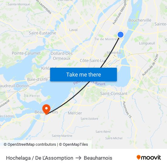 Hochelaga / De L'Assomption to Beauharnois map