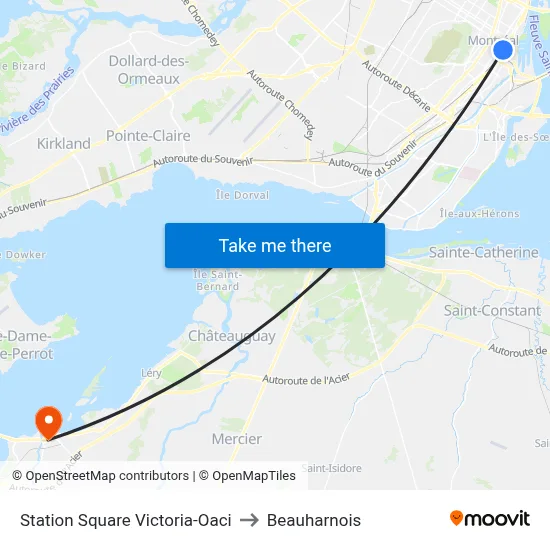 Station Square Victoria-Oaci to Beauharnois map