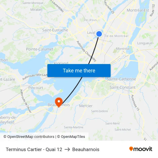 Terminus Cartier - Quai 12 to Beauharnois map