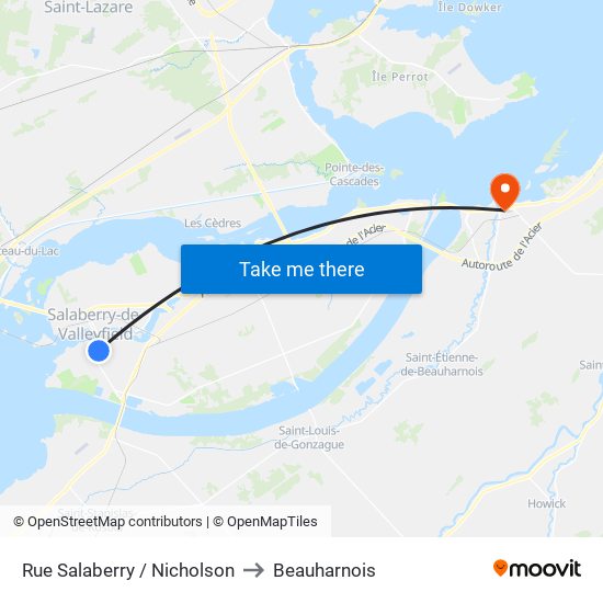 Rue Salaberry / Nicholson to Beauharnois map