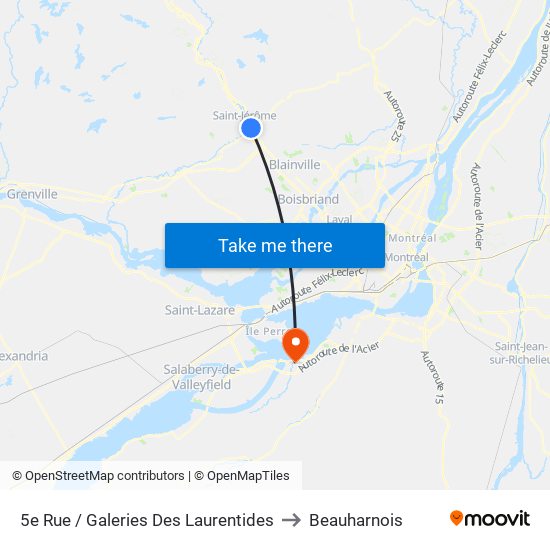 5e Rue / Galeries Des Laurentides to Beauharnois map