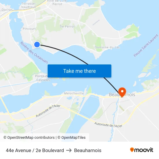 44e Avenue / 2e Boulevard to Beauharnois map